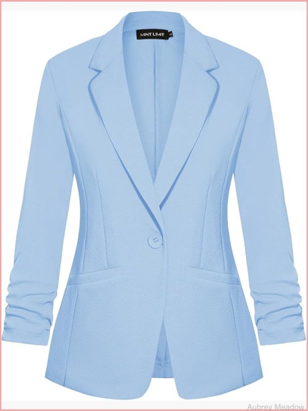 Women's Casual Blazer 3/4 Ruched Sleeve Open Front Button Work Office Blazer